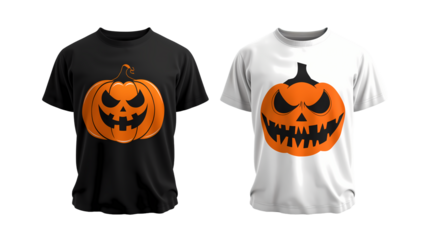 halloween black t shirt with smiling pumpkins on transparent background 