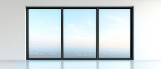 A window with three panes of glass and a clear view of the city