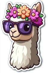 Obraz premium Cool Llama with Sunglasses and Flower Crown