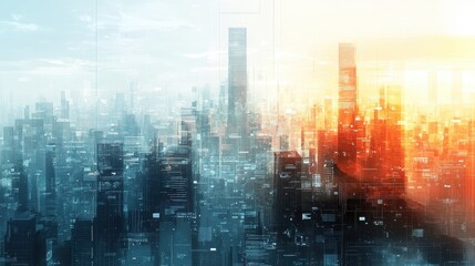 Fototapeta premium Futuristic Cityscape with Digital Overlay