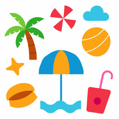 summer beach icons set vector illustration