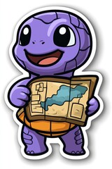 Obraz premium Cute Cartoon Turtle Holding a Map