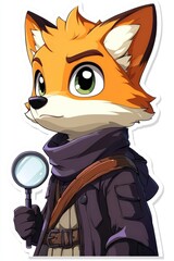 Cute Fox Detective Holding Magnifying Glass
