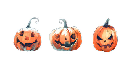 watercolor halloween pumpkins isolated on white