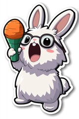 Obraz premium Cute Cartoon Rabbit Holding a Microphone