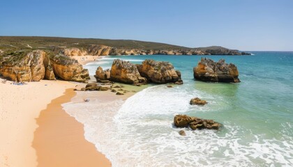 Obraz premium Breathtaking beach view with rocky cliffs and clear blue waters