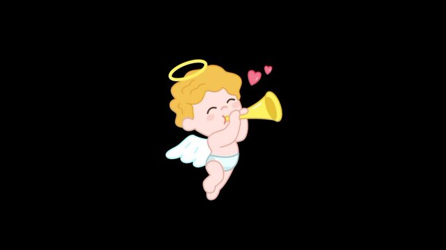 Baby angel icon 4K animation. Flying angels with arrows and bow