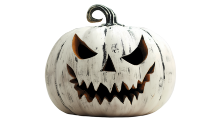 smiling black and white halloween pumpkin on transparent background 