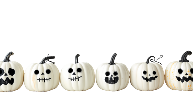 Halloween white pumpkin set isolated on transparent background