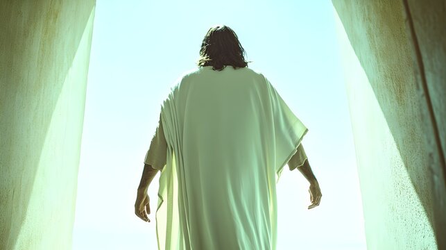 Lord Jesus Christ, dressed in a robe of spotless white, a conqueror, white beige, and splendour