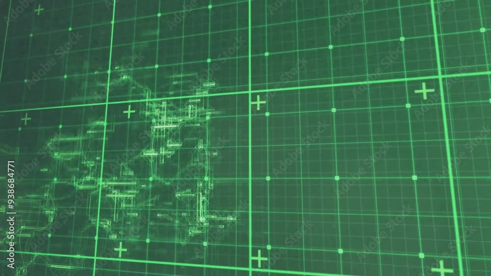 Poster grid lines and digital data points, futuristic data analysis animation