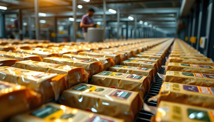 A Conveyor Belt Filled with Rows of Sealed Packages