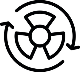 Fototapeta premium Black outline icon of a radioactive symbol with two circular arrows surrounding it