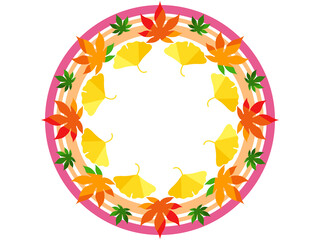 トリコロールの紅葉とイチョウの丸いフレーム