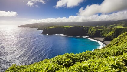 Obraz premium Escape to Paradise A serene cliffside view of the ocean