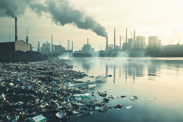 Naklejka premium Industrial waste dumping into a river. 