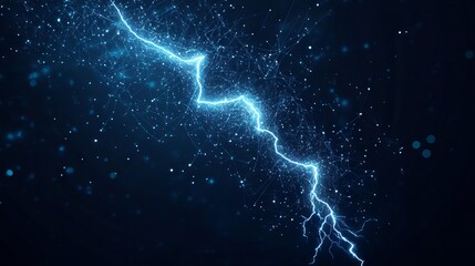 Abstract mash line and point lightning energy icon. With dark blue background. Low poly wireframe with lines, dots and glowing particles