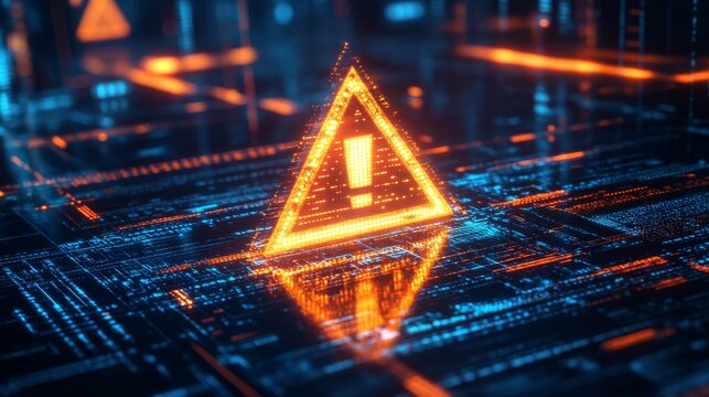 Warning Sign on Abstract Digital Circuit Board