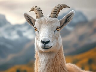 Obraz premium Close Up Portrait of Mountain Goat, Rocky Mountain Goat, Alpine Goat in Mountain Habitat