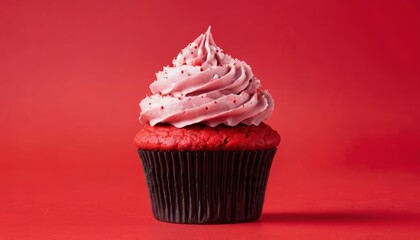  Deliciously tempting red velvet cupcake with a generous swirl of cream cheese frosting