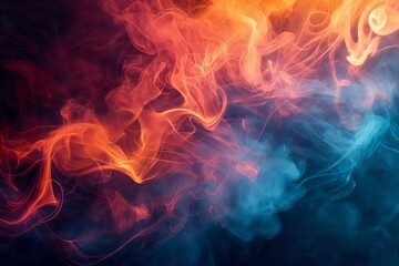Fototapeta premium Colorful red and blue smoke forming abstract shapes on black background