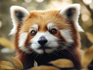 Obraz premium Red Panda, Ailurus fulgens, Lesser Panda Wildlife Photography Close Up in Forest