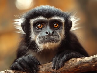 Fototapeta premium Colobus Monkey, Black and White Primate, Arboreal Wildlife in Nature