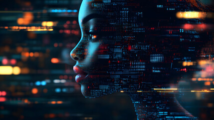 Futuristic exploration of artificial intelligence, featuring advanced machine learning and neural networks in cyberspace