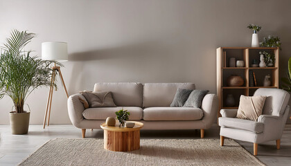 Modern living room with sofa and mockup style furniture