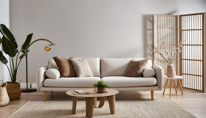 Modern living room with sofa and mockup style furniture