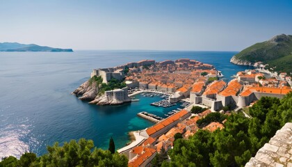 Fototapeta premium Enchanting coastal cityscape under a clear sky
