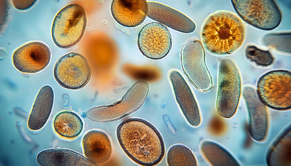 Protozoa seen under a microscope. high resolution image. copy space for information or text