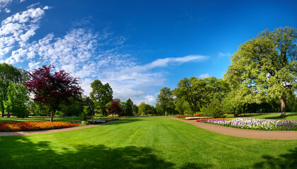 Naklejka premium Park with lots of trees and flowers