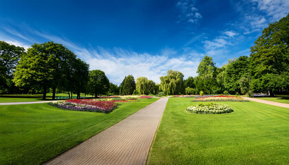 Naklejka premium Park with lots of trees and flowers