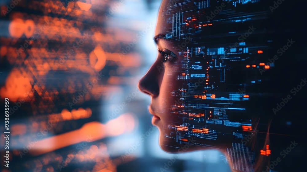 Poster closeup of a cutting edge virtual twin displaying intricate data overlays showcasing the power of ad