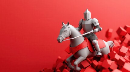 A 3D effect of a knight on horseback charging out of the image, 3D effect, knight, action