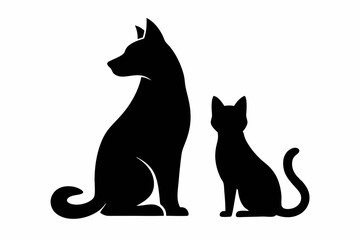 Cat and Dog Sitting Silhouette.cat silhouette, dog silhouette, pet silhouettes, black silhouette, cat and dog together, animal 