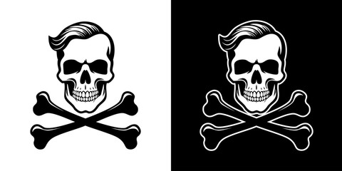 Skull And Crossbones Monochrome Silhouette Tattoo Illustration