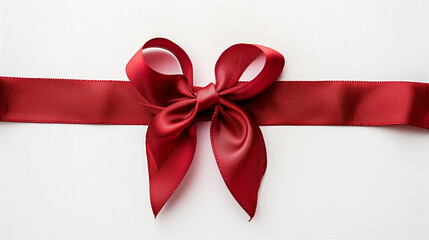 A luxury red straight diagonal ribbon with a bow over a white background