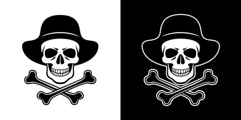 Skull And Crossbones Monochrome Silhouette Tattoo Illustration