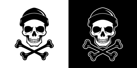 Hand drawn skull and crossbones tattoo vector illustration