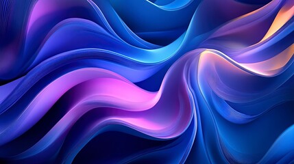 Obraz premium 3D background with flowing abstract shapes, vibrant gradients of blue and purple, soft lighting creating depth and shadows, a sense of motion and energy. Generative ai