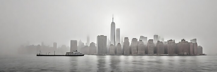 panorama, fog, landscapes, city, skyline, skyscraper, downtown, mist, building, urban, view, tower, architecture, modern