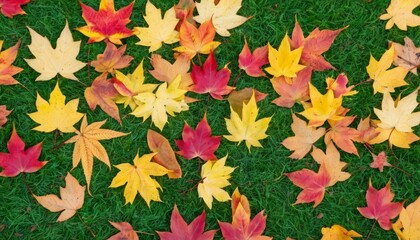 Fototapeta premium Autumns vibrant tapestry on a grassy carpet