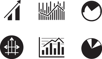 Obraz premium simple vector icon set of website stats, including a bar chart, pie chart, line graph, and analytics dashboard