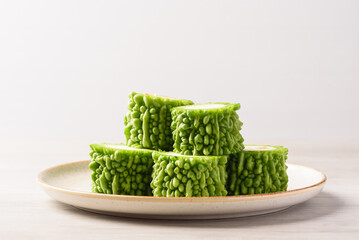Fresh bitter gourd on white background, Food ingredient for cooking local thai food