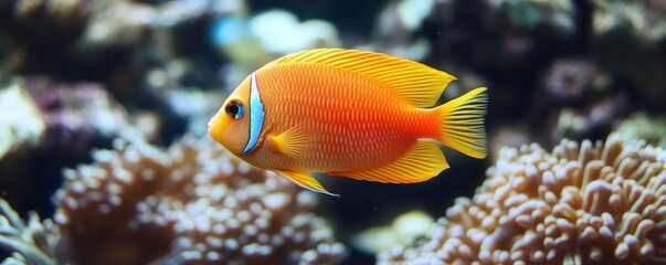 Obraz premium A 3D effect of a fish swimming out of the coral, 3D effect, fish, underwater