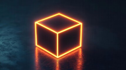 A 3D glowing cube rotating slowly, with edges glowing intensely, 3D glow, cube, abstract