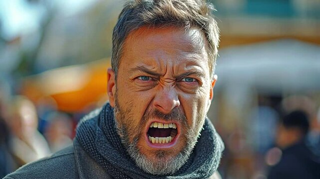 Anger-filled man shoving a menacing man outside settling issue force, hostility
