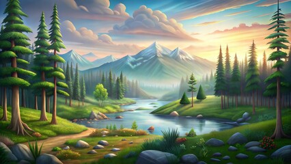 a taiga environment illustration background